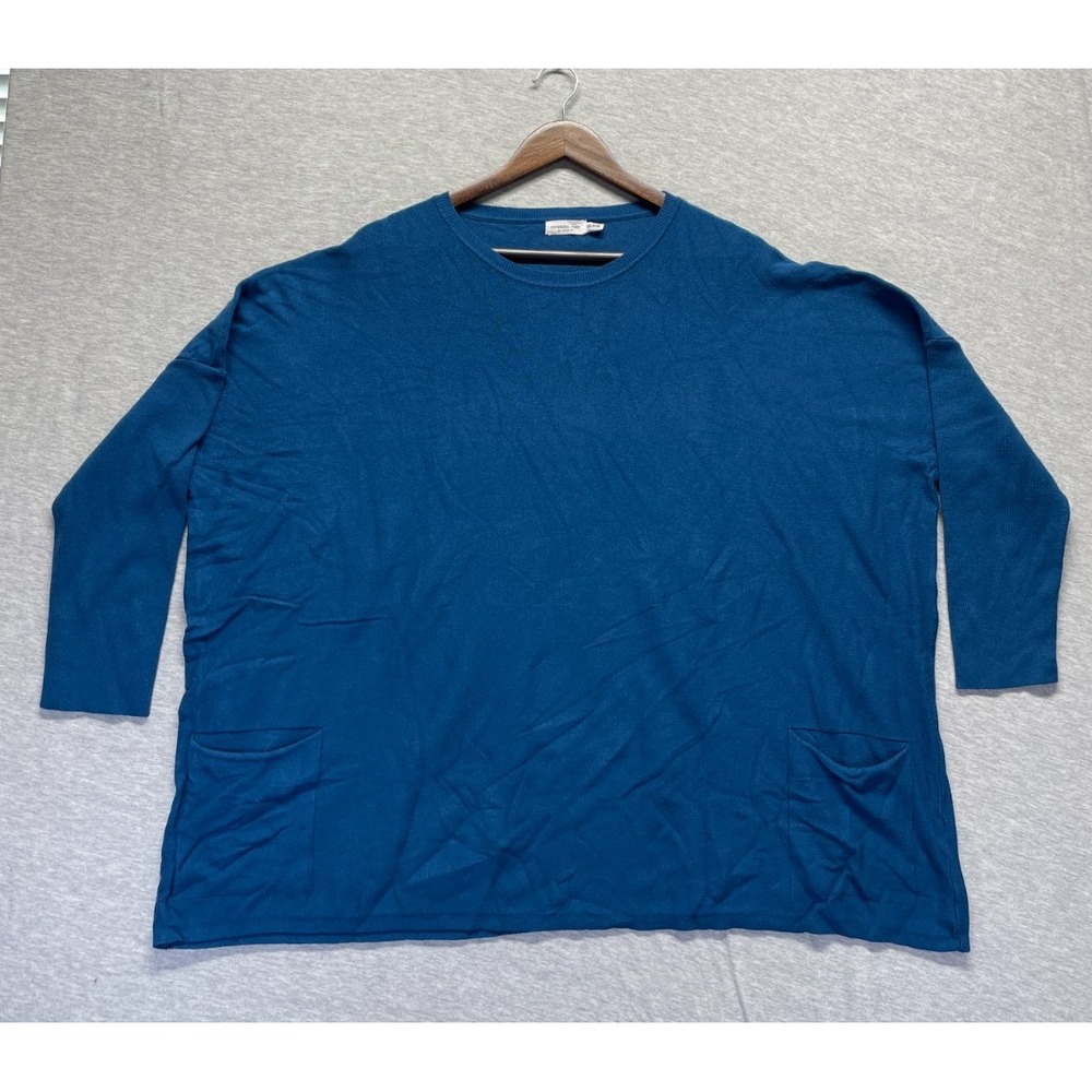 Chic Soul Sweater Womens 2XL/3XL Teal Blue Tight Knit 3/4 Sleeve Ribbed Casual